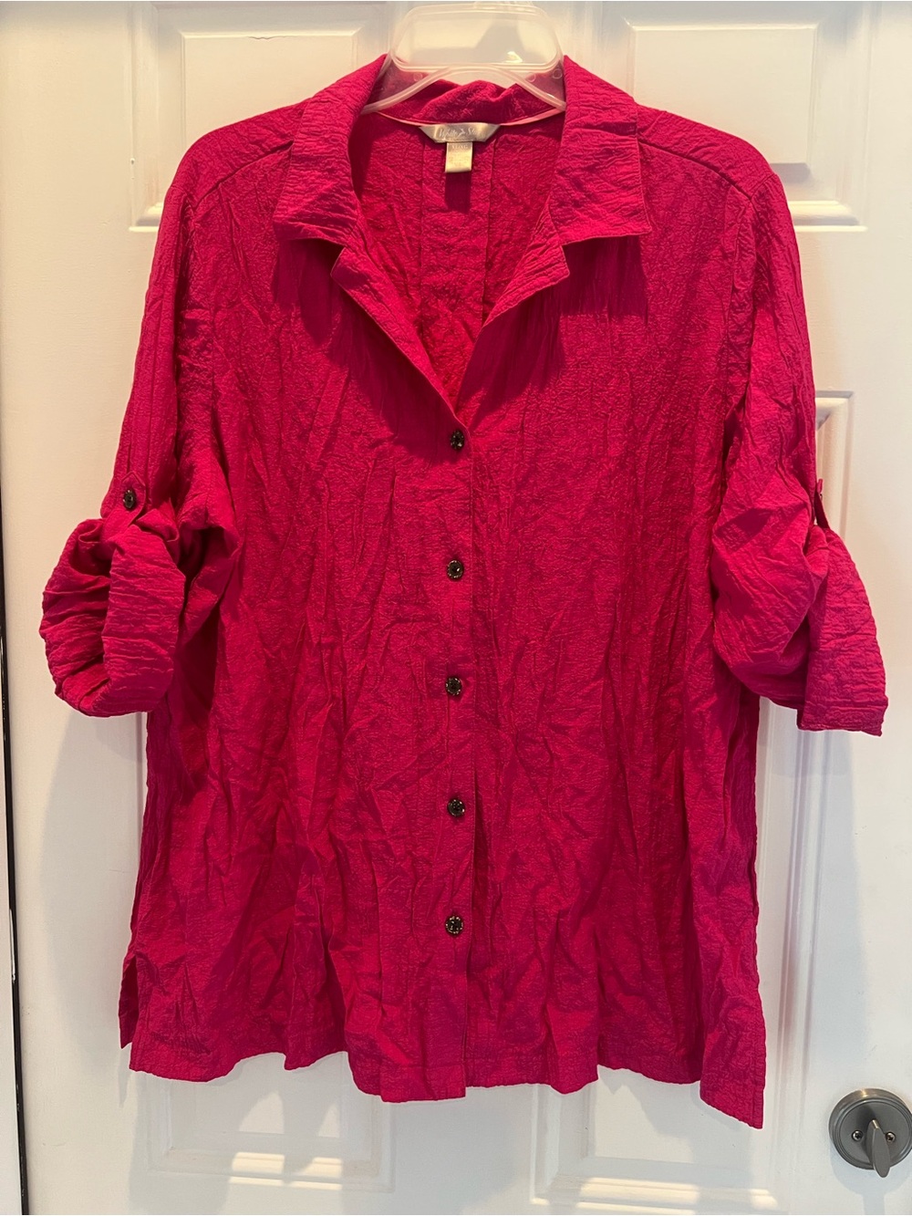 White Stag Women Long Sleeve Button Up Hot Pink Top Blouse Size XL 16/18 #891